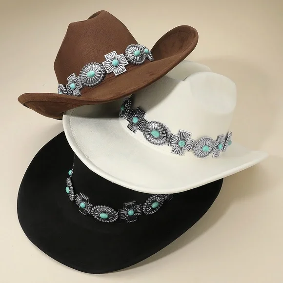 Unisex Brown Rugged Steerhead Accent Band Western Cowboy Hat - Picture 3 of 8